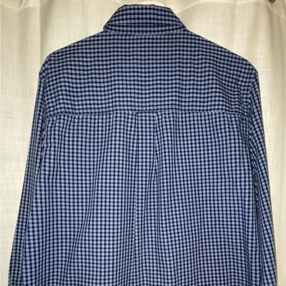 Chaps Shirt Mens Medium Blue Plaid Easy Care Casual Button Up Spellout Logo - Picture 2 of 5